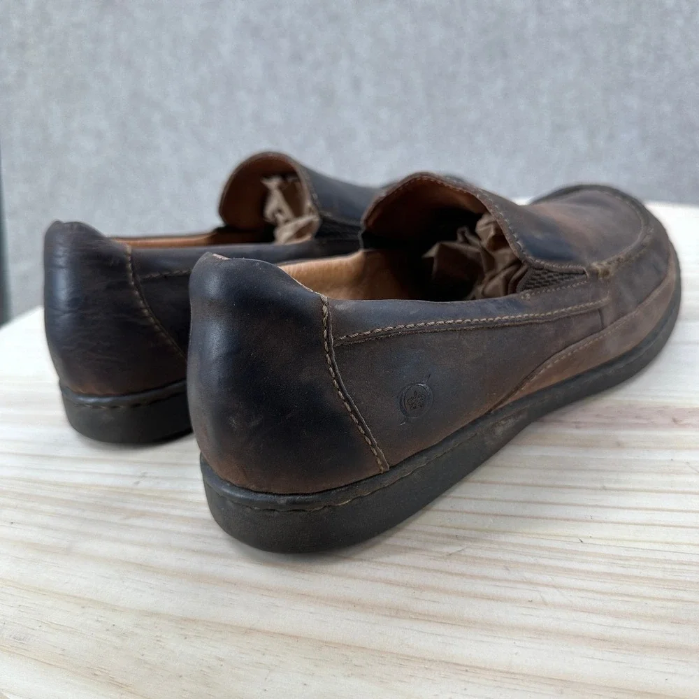 BORN Mens Dark Brown Leather Slip On Loafer Shoes Comfort Moc Toe 10.5